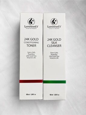 NWT LuminousLV 24K Gold Skincare Set Silk Cleanser & Conditioning Toner 100ml